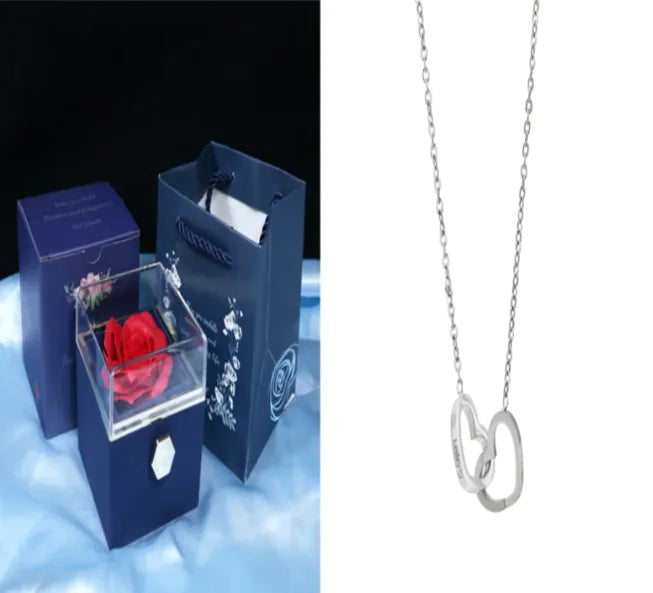 Caja giratoria + Rosa eterna + Collar de corazón 💎🎁
